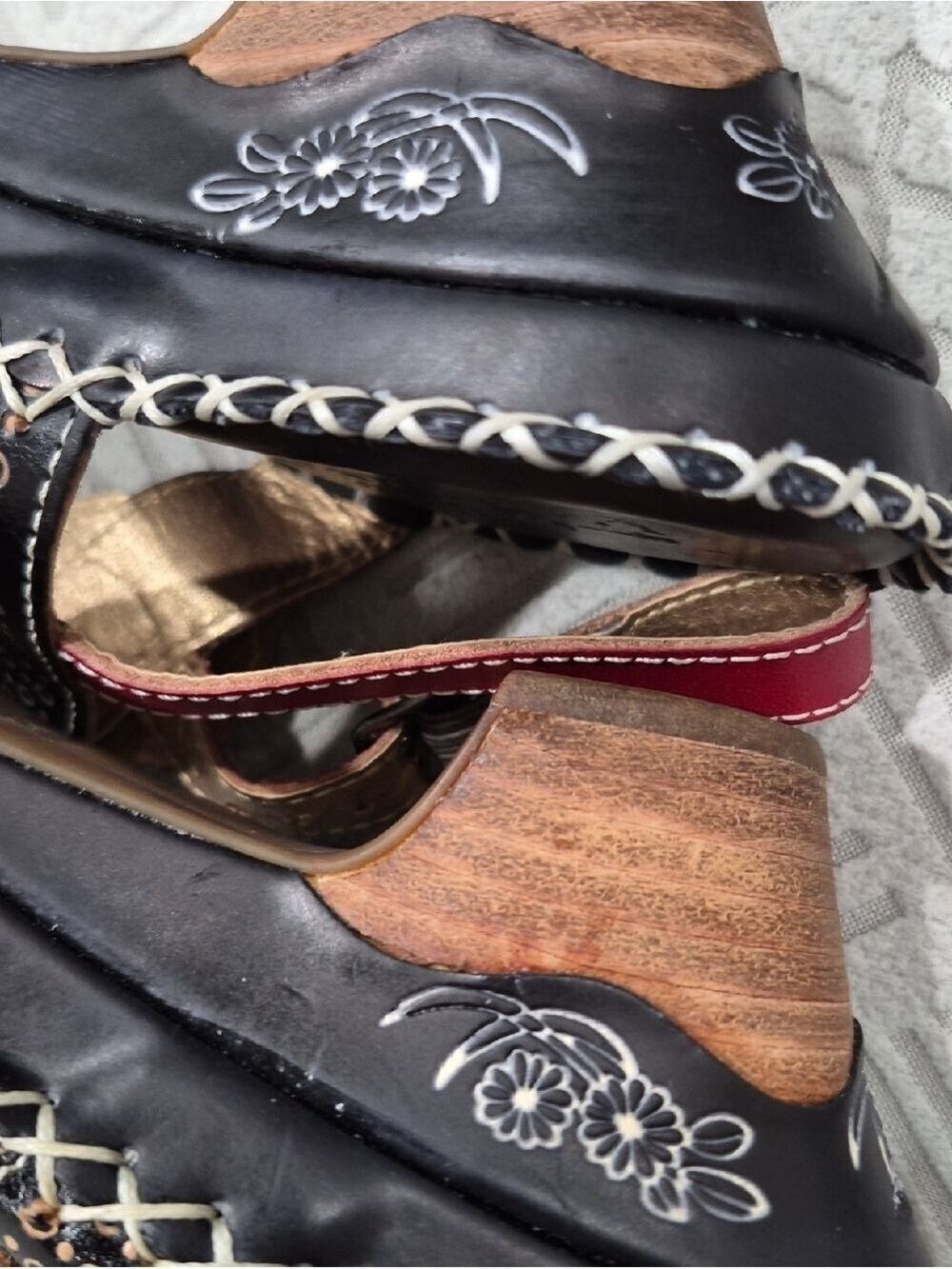 L'artiste Red and Black Stud Accent Leather Slingback Sandals - Picture 15 of 15